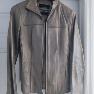 Jones New York Metallic Gray Leather Zip-Front Jacket